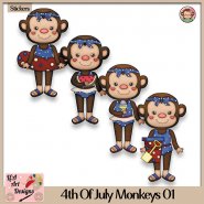 4th of July Monkeys 01 - Stickers - CU
