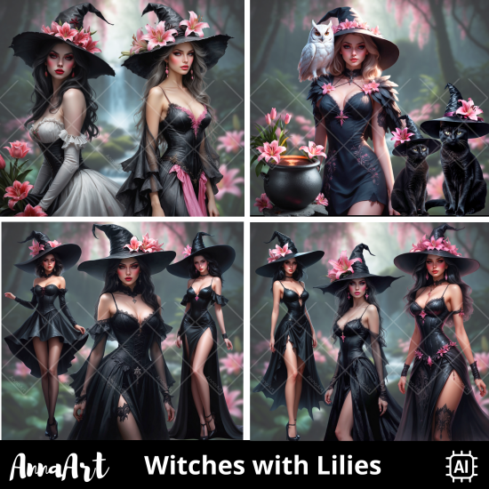 Witches with Lilies - Click Image to Close