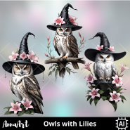 Owls with Lilies