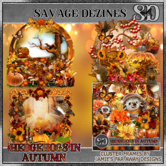 Hedgehogs In Autumn Tag Clusters - Click Image to Close