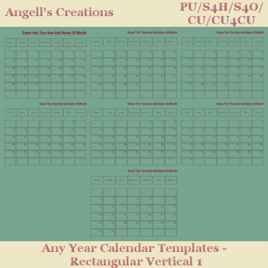 Any Year Calendar Templates Rectangular Vertical - Click Image to Close