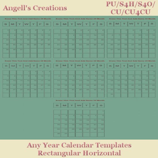 Any Year Calendar Templates (Rectangular Horizontal) - Click Image to Close