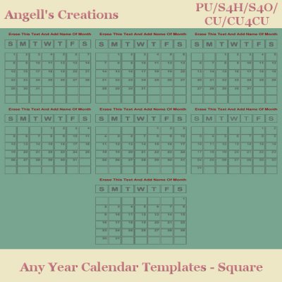 Any Year Calendar Templates (Square)