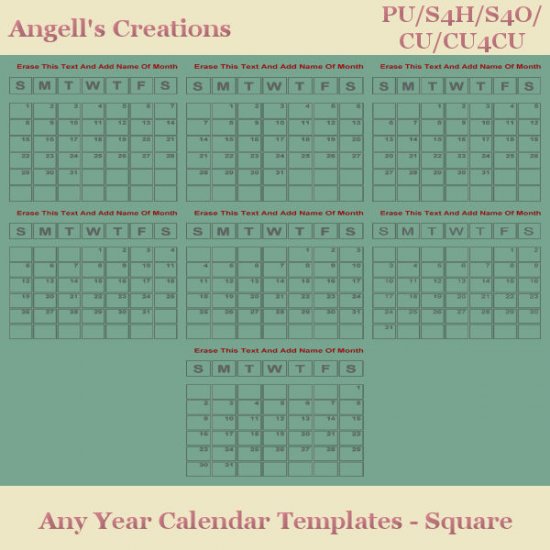 Any Year Calendar Templates (Square) - Click Image to Close