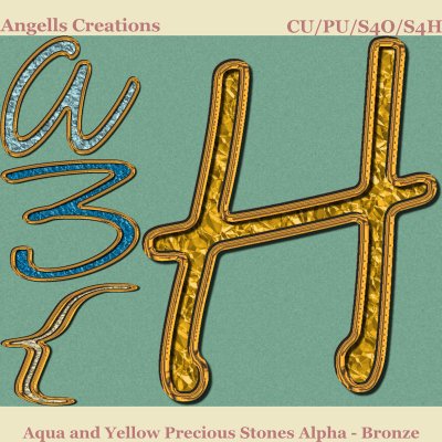 Aqua and Yellow Precious Stones Alpha - Bronze
