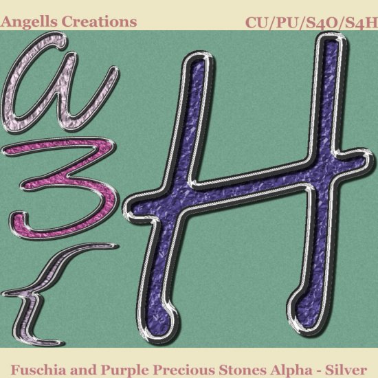 Fuschia and Purple Precious Stones Alpha - Silver - Click Image to Close