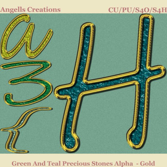 Green and Teal Precious Stones Alpha - Gold - Click Image to Close