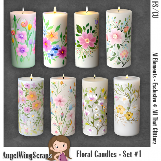 Floral Candles - Set #1 (FS-CU-AI) * Exclusive - Click Image to Close