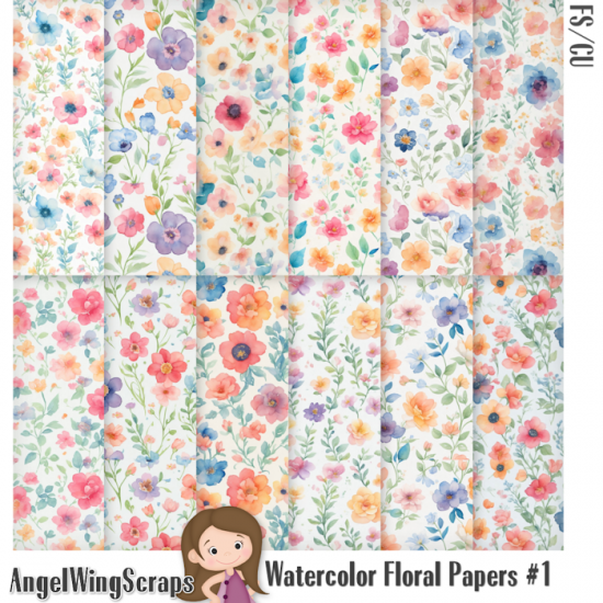 Watercolor Floral Papers #1 (FS/CU) - Click Image to Close