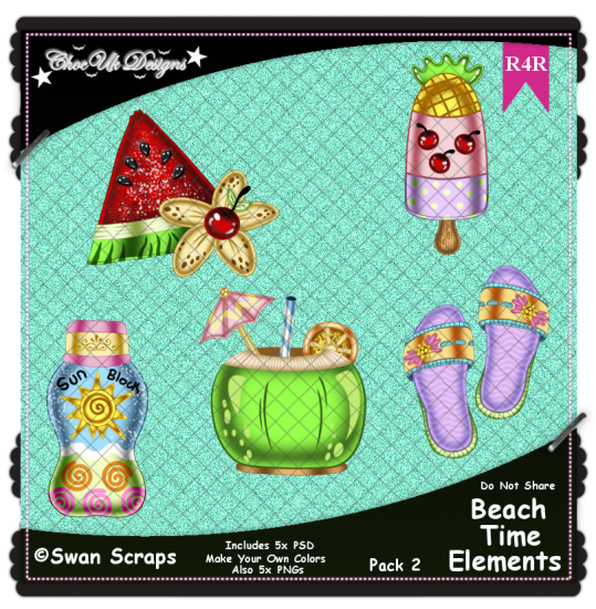 Beach Time Items Elements R4R Pack 2 - Click Image to Close