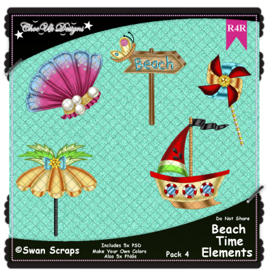 Beach Time Items Elements R4R Pack 4