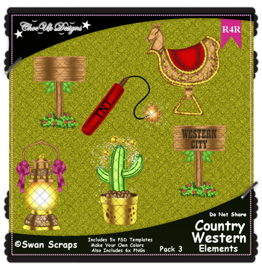 Country Western Items Elements R4R Pack 3 - Click Image to Close