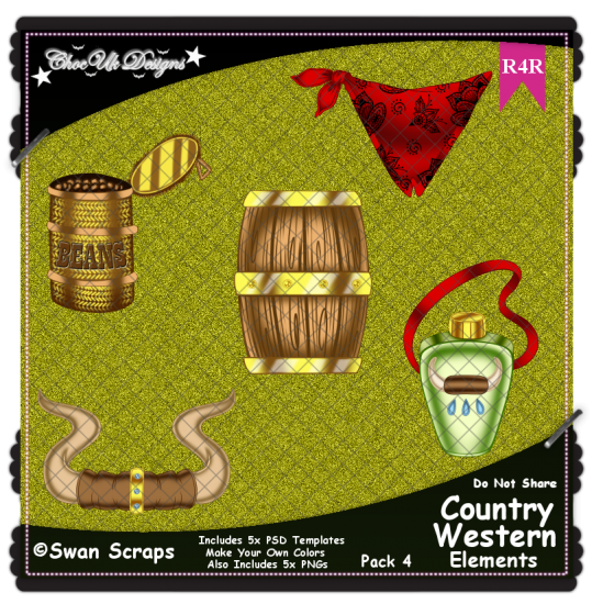 Country Western Items Elements R4R Pack 4 - Click Image to Close