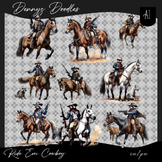 AI CU Raccoon Cowboy and Horse - Click Image to Close