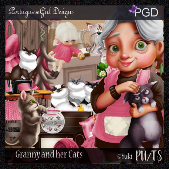 Granny and her Cats - Click Image to Close