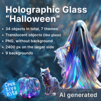 AI kit, Holographic Glass Halloween, PNG, part 1