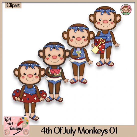 4th of July Monkeys 01 - Clipart - CU - Click Image to Close