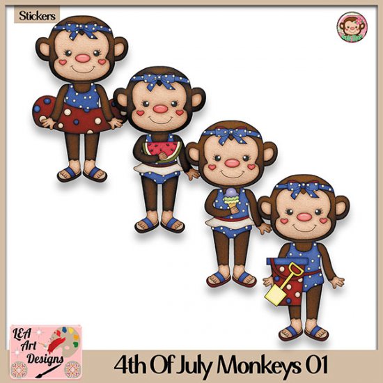 4th of July Monkeys 01 - Stickers - CU - Click Image to Close