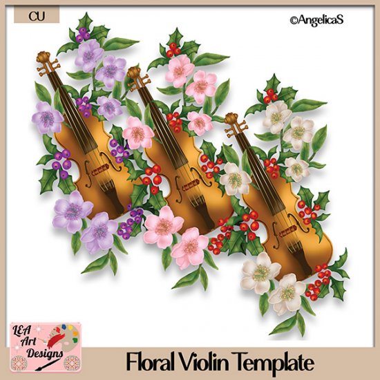 Floral Violin - Layered Template - CU - Click Image to Close