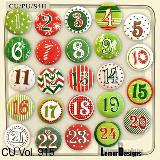 CU Vol. 915 Buttons Christmas by Lemur Designs - Click Image to Close