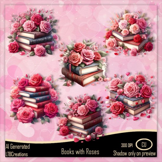 AI - Books with Roses - Click Image to Close