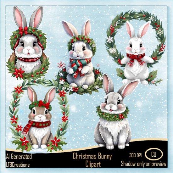 AI - Christmas Bunny Clipart - Click Image to Close