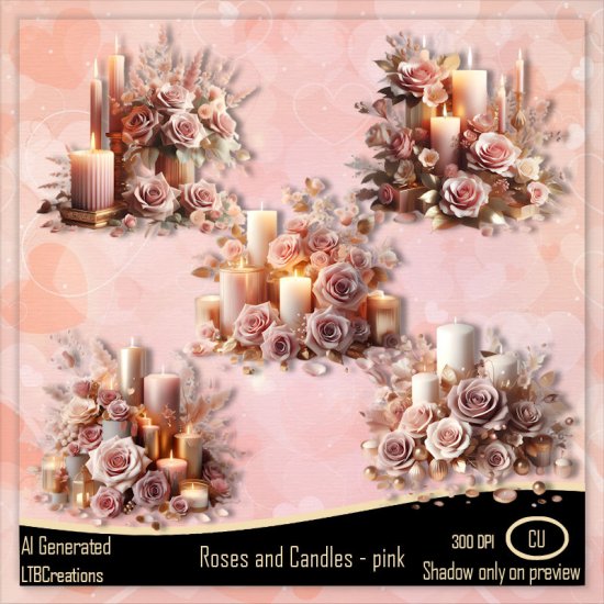 AI - Roses and Candles - Pink - Click Image to Close