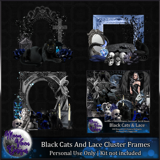 Black Cats and Lace Cluster Frames - Click Image to Close