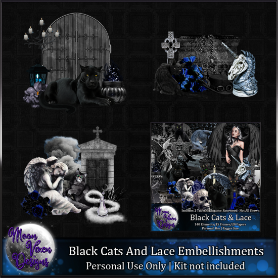Black Cats and Lace Embellishments - Click Image to Close