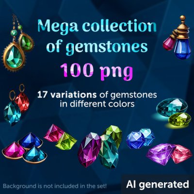 Mega collection of gemstones, 100 PNG