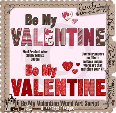 Be My Valentine Word Art Script