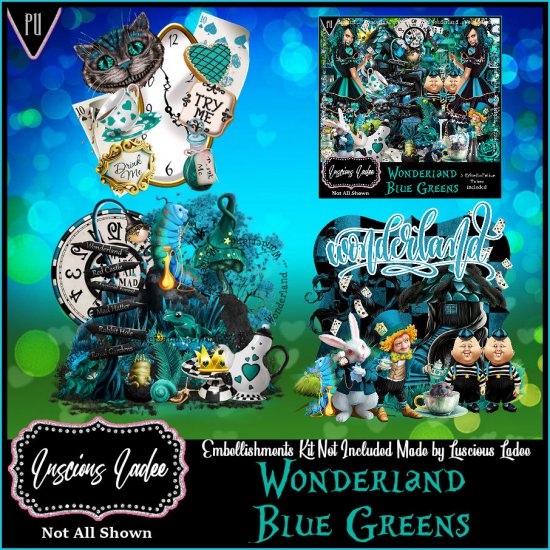 Wonderland Blue Greens Embellishments - Click Image to Close