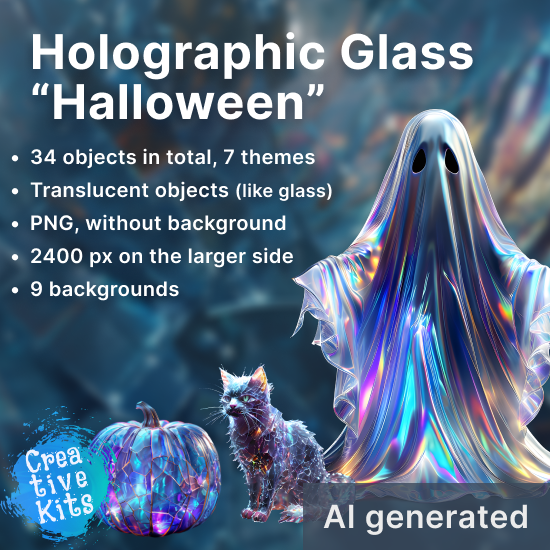 AI kit, Holographic Glass Halloween, PNG, part 1 - Click Image to Close