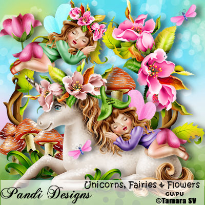 Unicorns Fairies Flowers