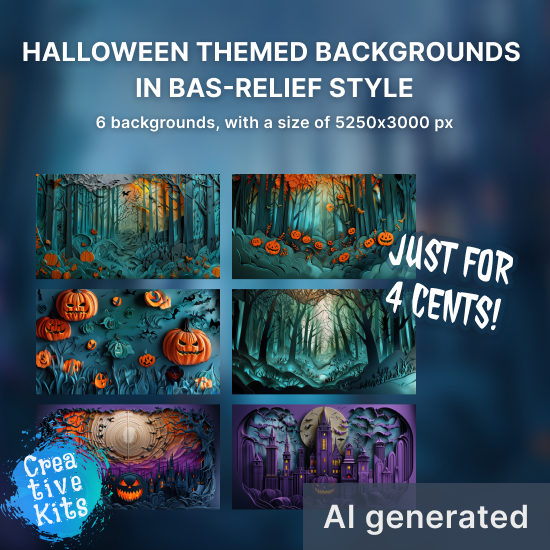 Halloween themed backgrounds in bas-relief style - Click Image to Close